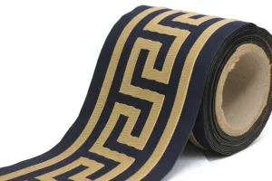 100mm Dark Blue&Gold Greek Key Ribbons (3.93 inch), Meander Jacquard Trim, Drapery Trim Tape, Curtain Making Upholstery Fabric 197 V7