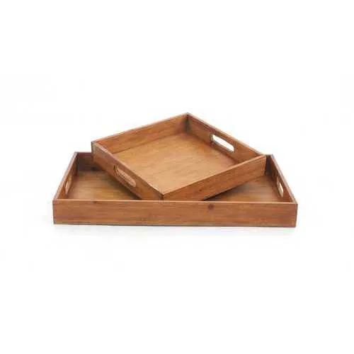 14.5" x 22.5" x 2.5" Brown, Country Cottage, Wooden - Serving Tray 2pc