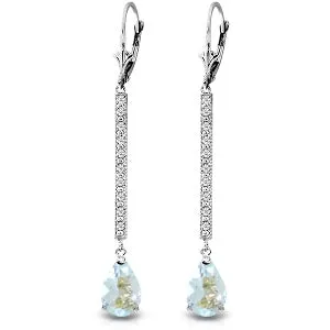 14K Solid White Gold Earrings w/ Diamonds & Aquamarines