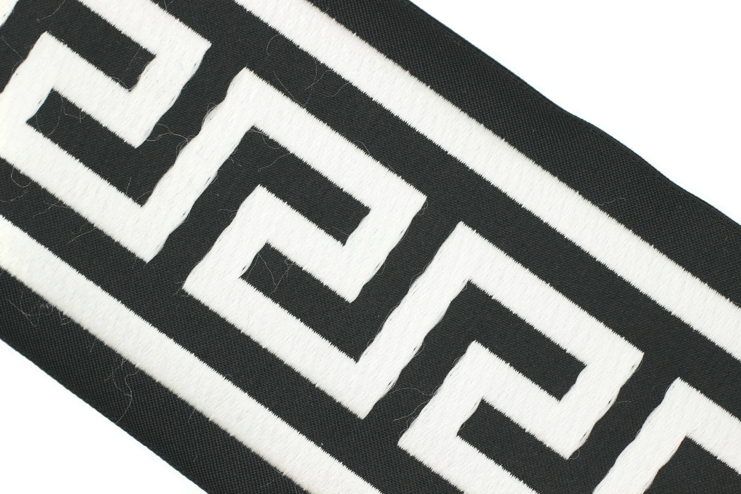 16.4 Yrd 100mm White&Black Greek Key Ribbons (3.93 inc, Meander Jacquard Trim, Drapery Trim Tape, Curtain Making Upholstery Fabric 197 V9