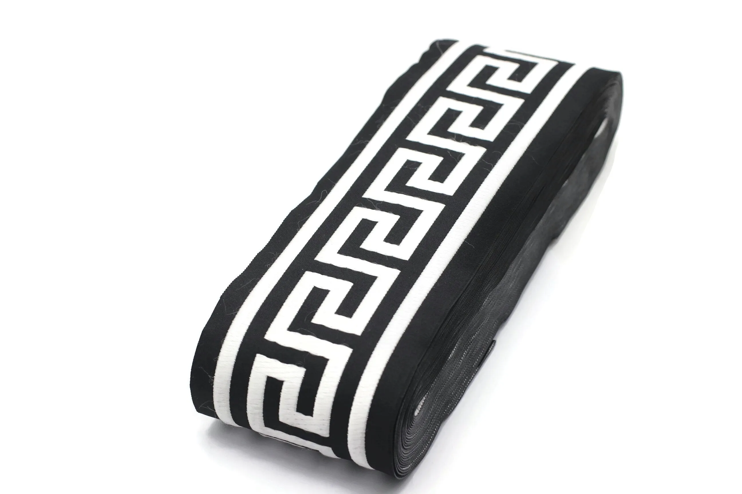 16.4 Yrd 100mm White&Black Greek Key Ribbons (3.93 inc, Meander Jacquard Trim, Drapery Trim Tape, Curtain Making Upholstery Fabric 197 V9