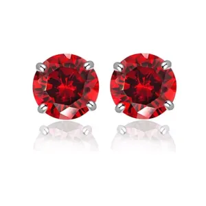 18K White Plated Round Crystal Red Stud Earrings