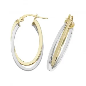 9ct Yellow & White Gold Double Oval Hoop Earrings ER1012