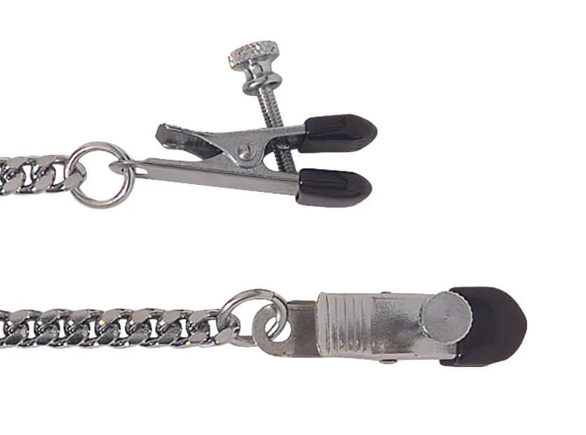 Adjustable Nipple Clamps with Broad Tip and Jewel Chain - Versatile Pressure and Sensation Control