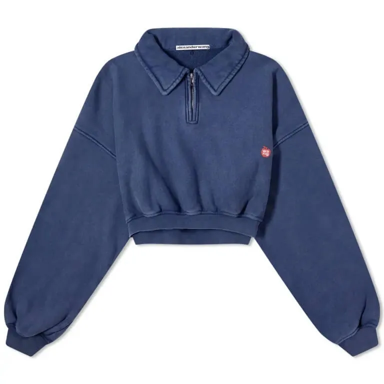 Alexander Wang Shrunken Half Zip Sweatshirt, dark blue