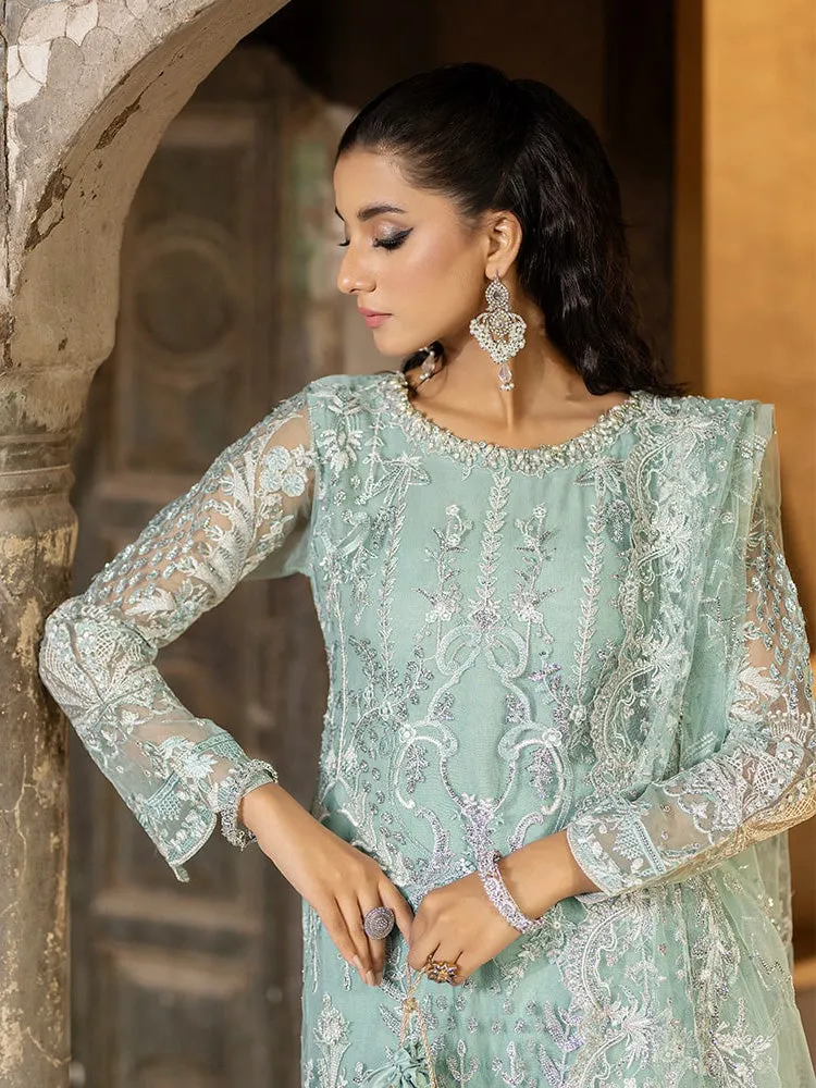 Ally's Mint Green Embroidered Net 3-Piece Suit (AL-3653)