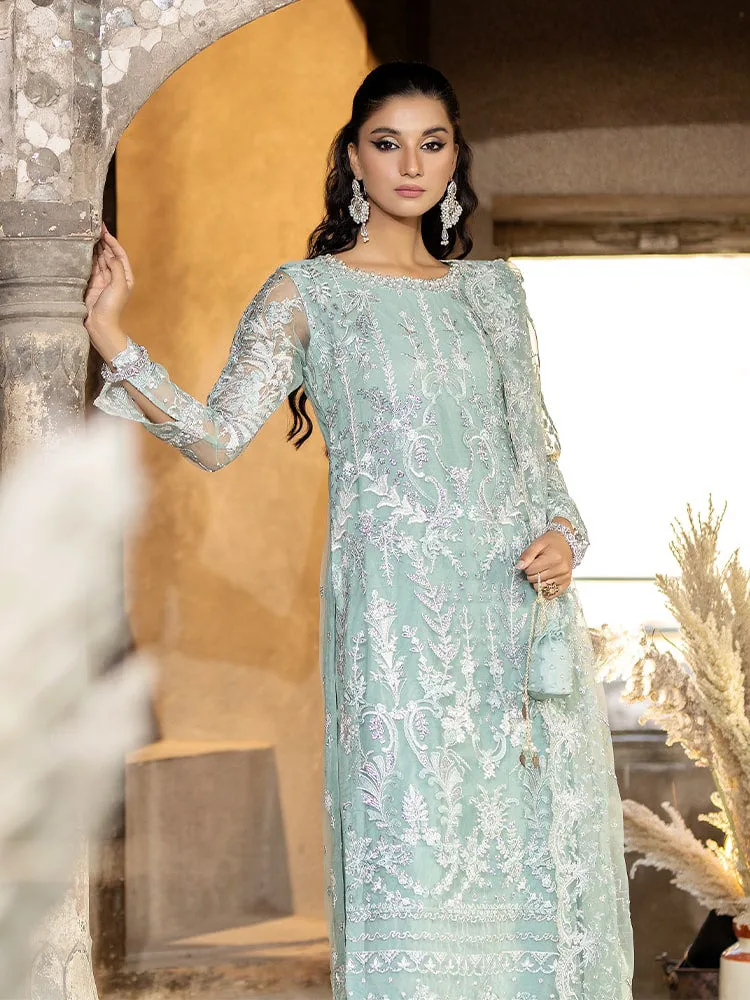 Ally's Mint Green Embroidered Net 3-Piece Suit (AL-3653)