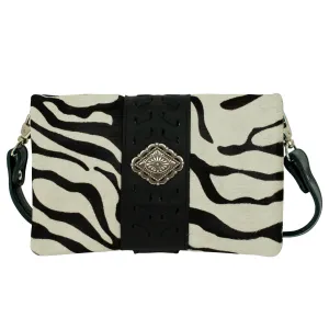 American West Womens Large Grab and Go Zebra Hair-On Leather Crossbody Bag