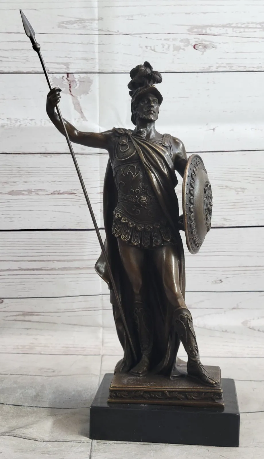 ANCIENT TIMES ROMAN LEGION SOLDIER JAVELIN SHIELD Sculpture Statue PURE Bronze