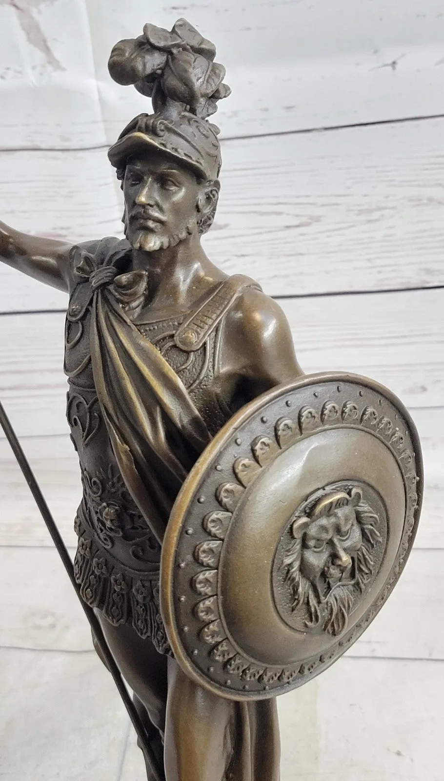 ANCIENT TIMES ROMAN LEGION SOLDIER JAVELIN SHIELD Sculpture Statue PURE Bronze