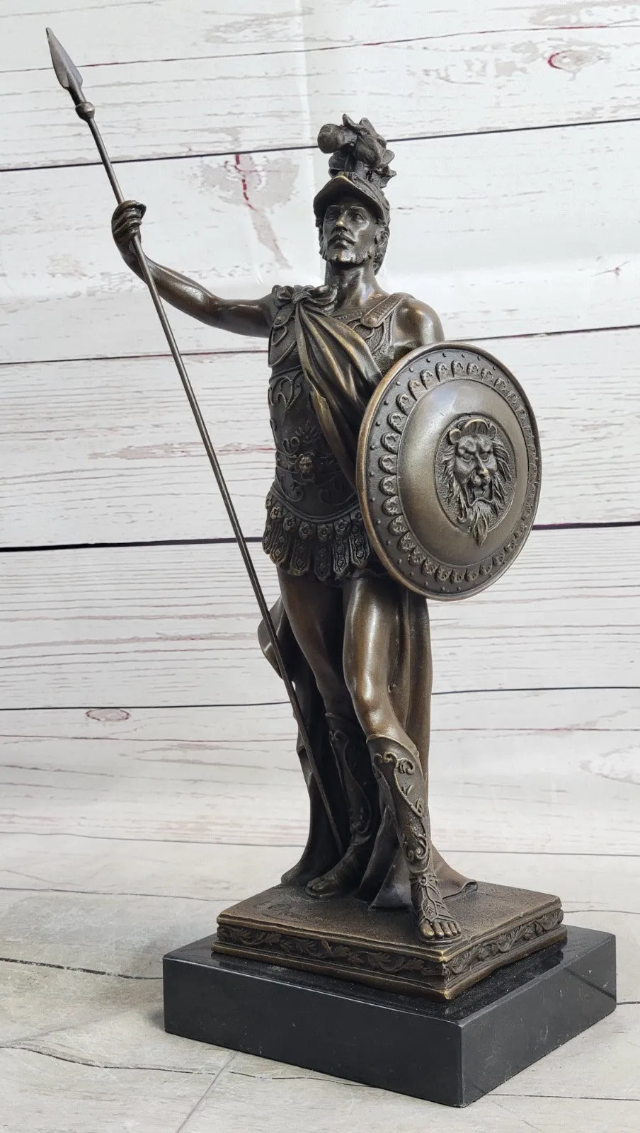 ANCIENT TIMES ROMAN LEGION SOLDIER JAVELIN SHIELD Sculpture Statue PURE Bronze