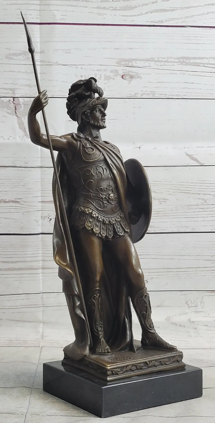 ANCIENT TIMES ROMAN LEGION SOLDIER JAVELIN SHIELD Sculpture Statue PURE Bronze