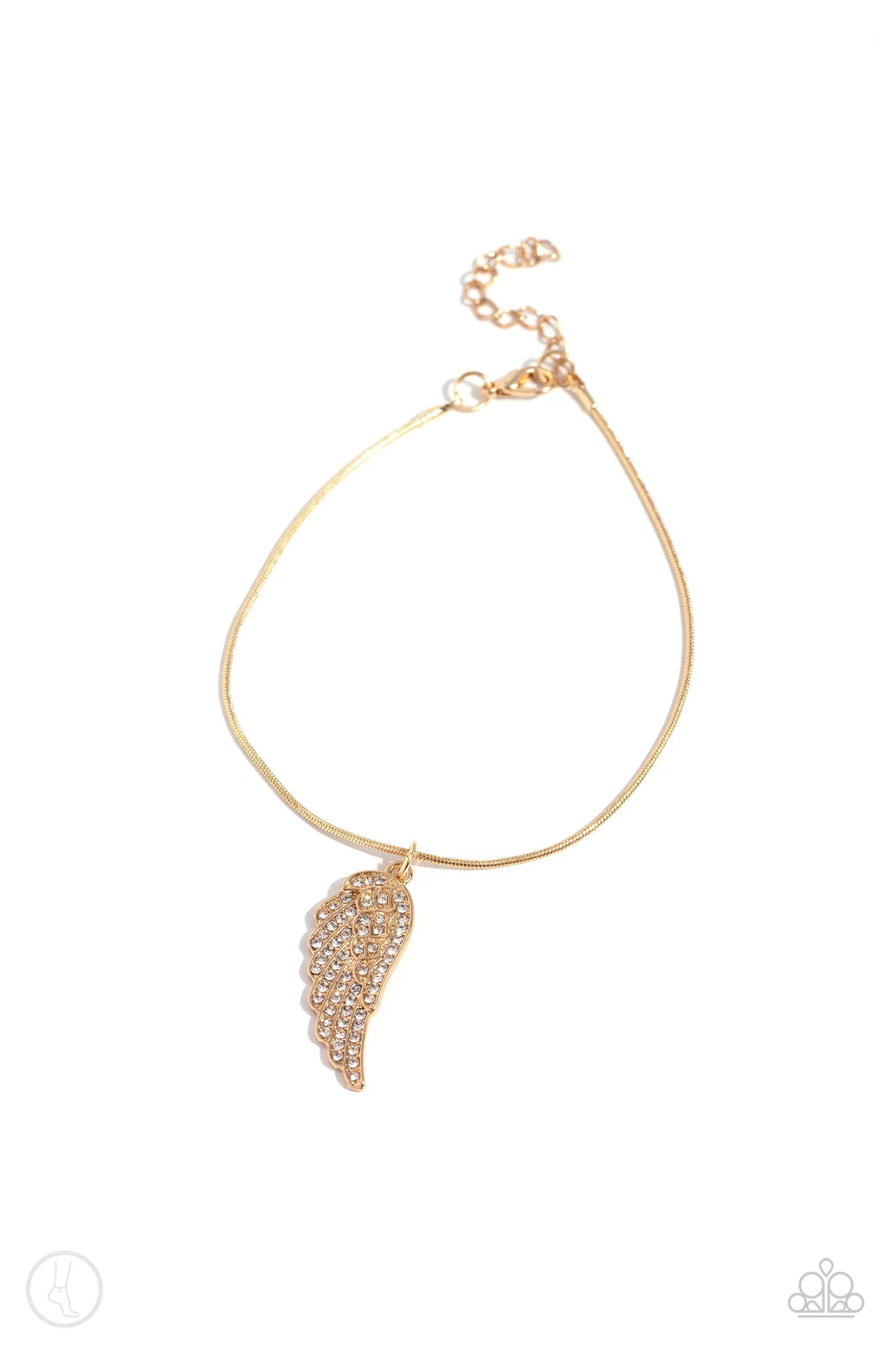 Angelic Accent - Gold - White Rhinestone Encrusted Angel Wing Paparazzi Anklet