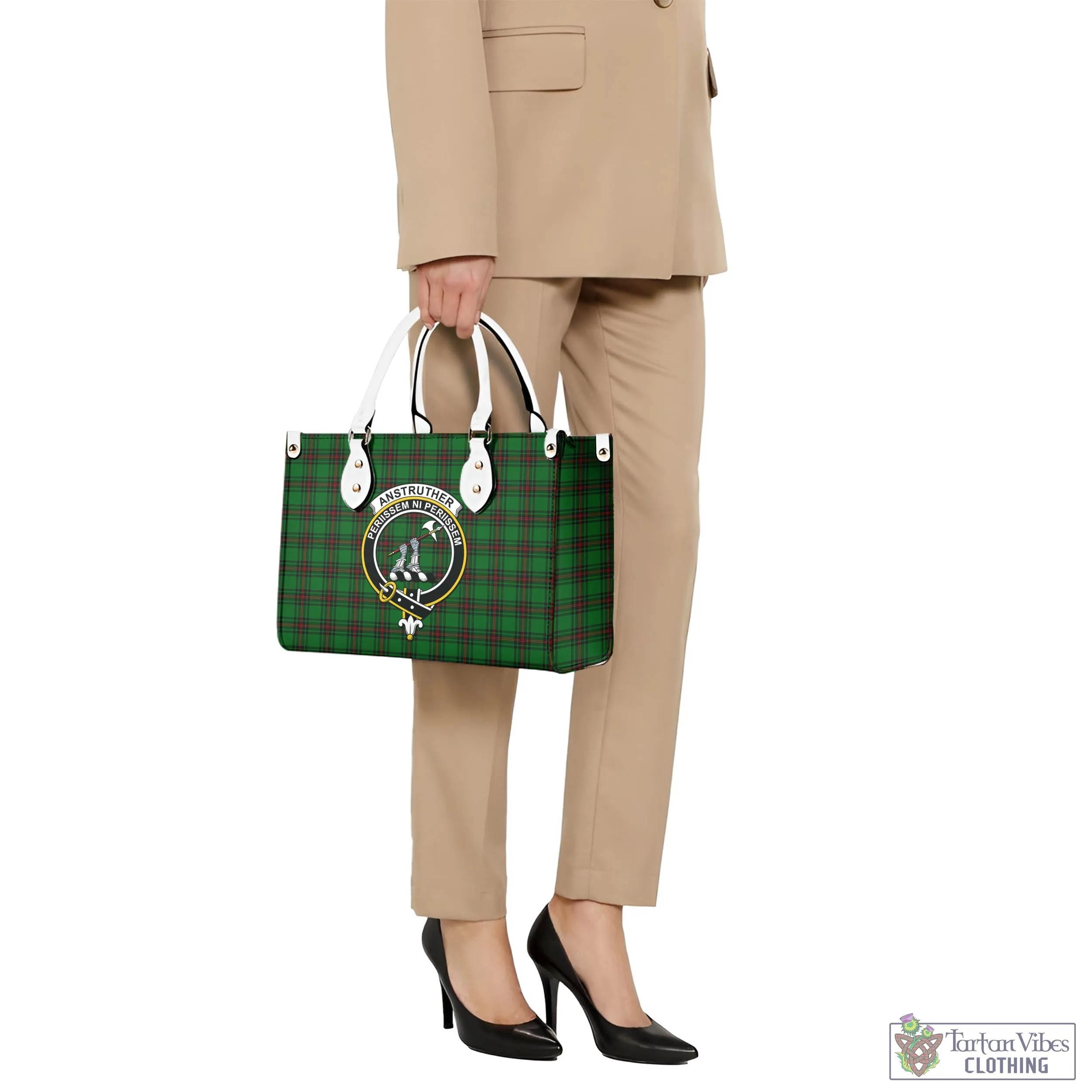 Anstruther Tartan Luxury Leather Handbags with Family Crest