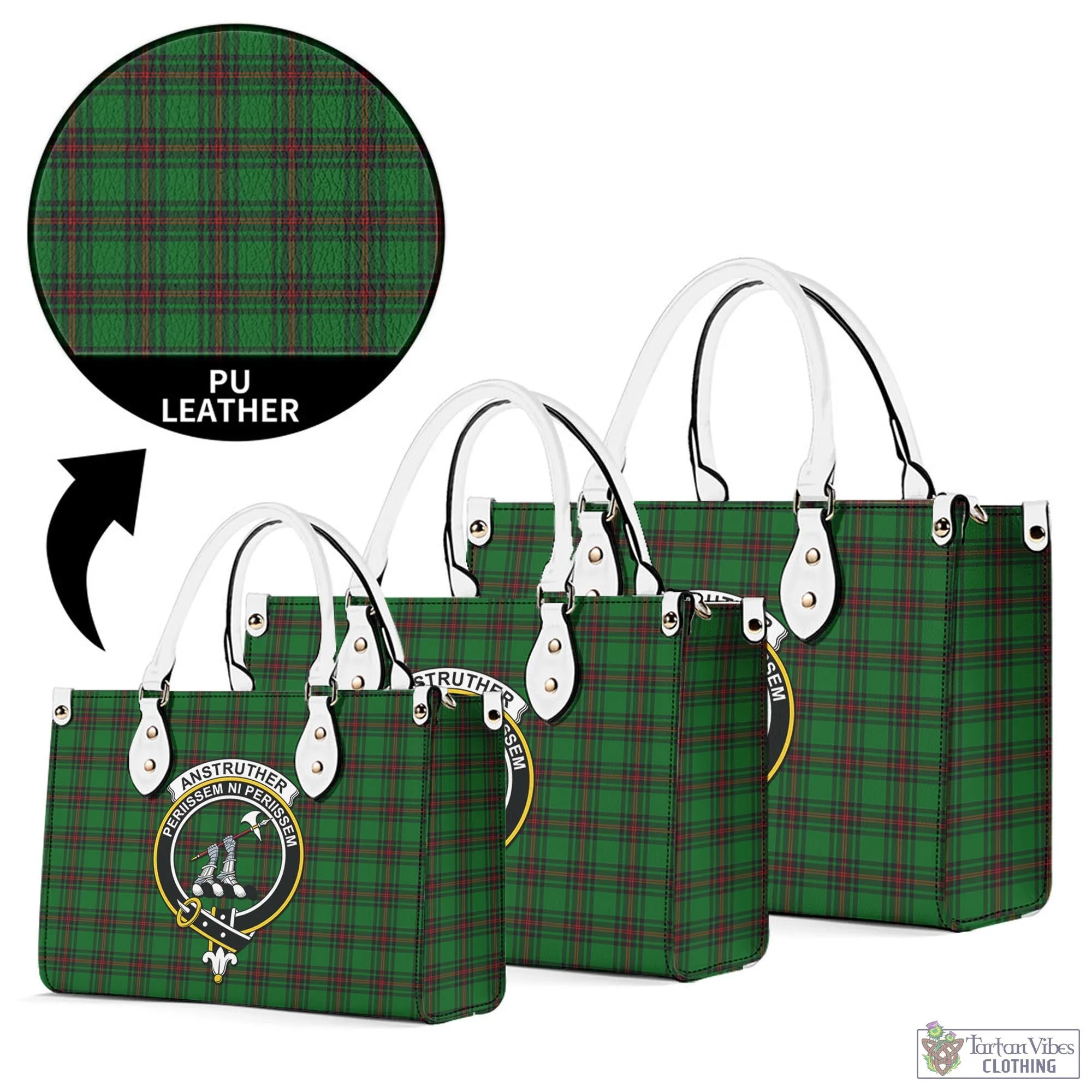 Anstruther Tartan Luxury Leather Handbags with Family Crest