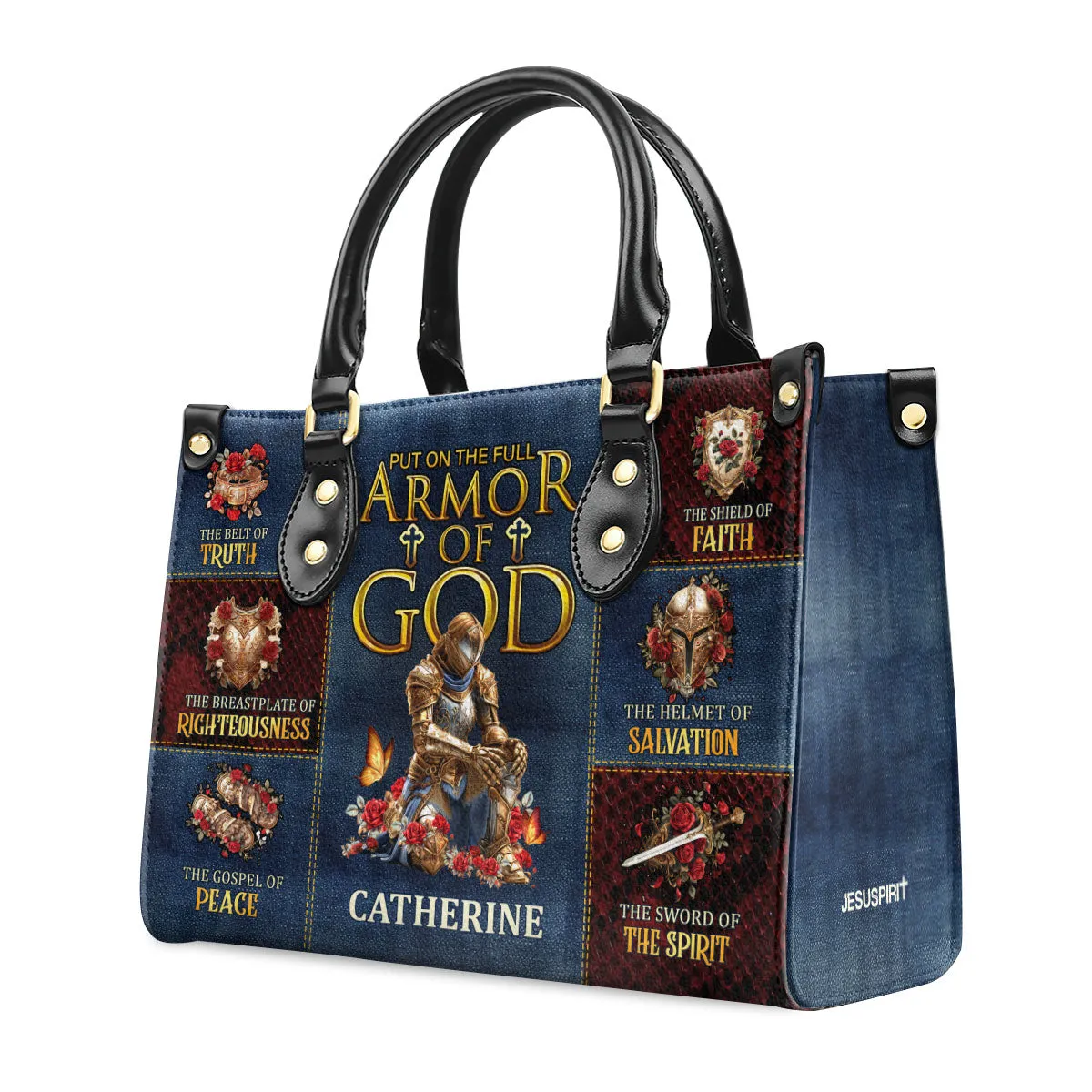 Armor Of God Personalized Leather Handbag - Custom Name Leather Handbags For Women