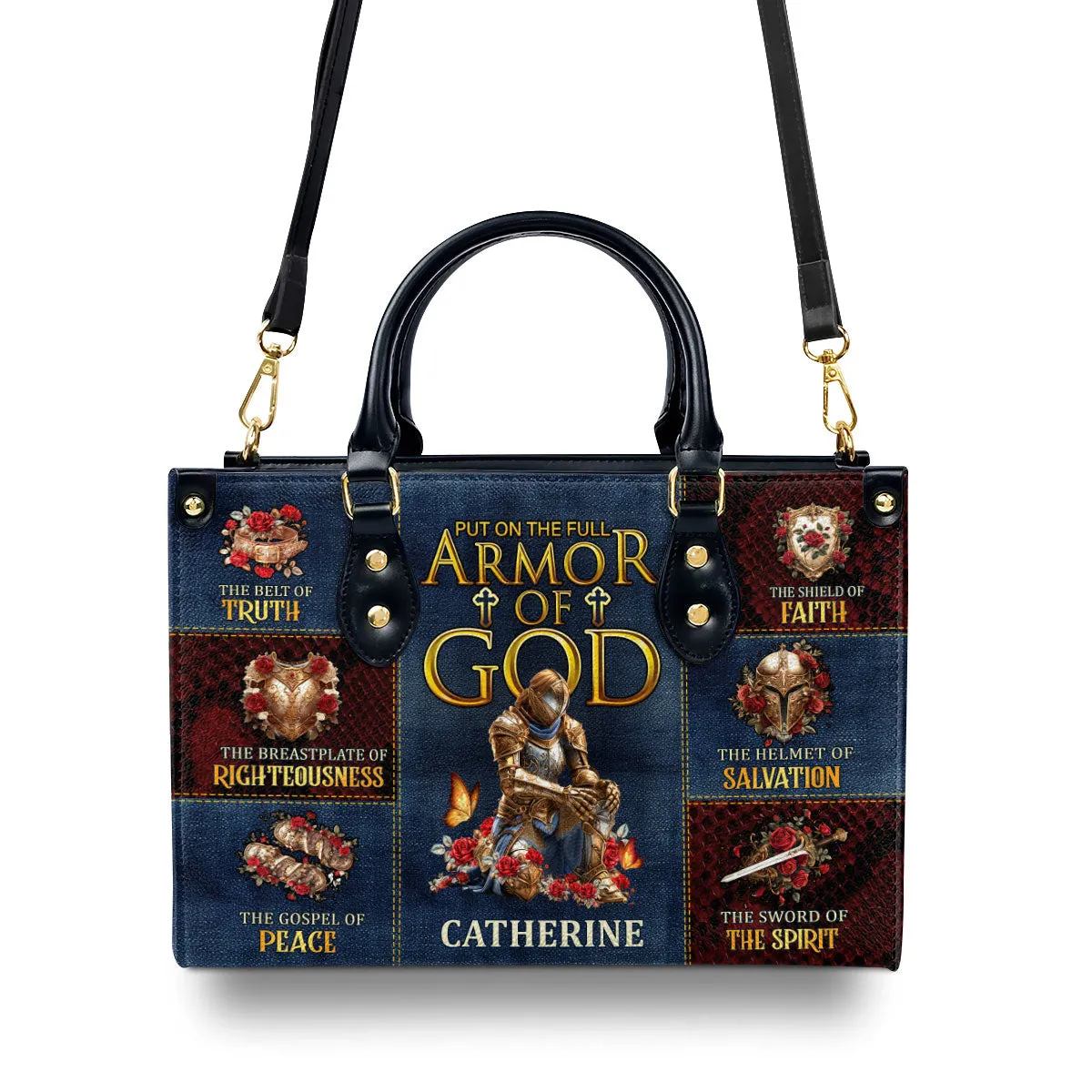 Armor Of God Personalized Leather Handbag - Custom Name Leather Handbags For Women