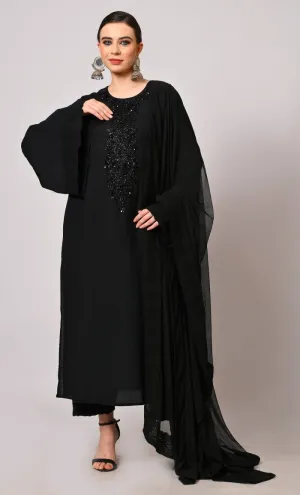 Artistry in Sequins: Hand Embroidered Black Salwar Kameez Set