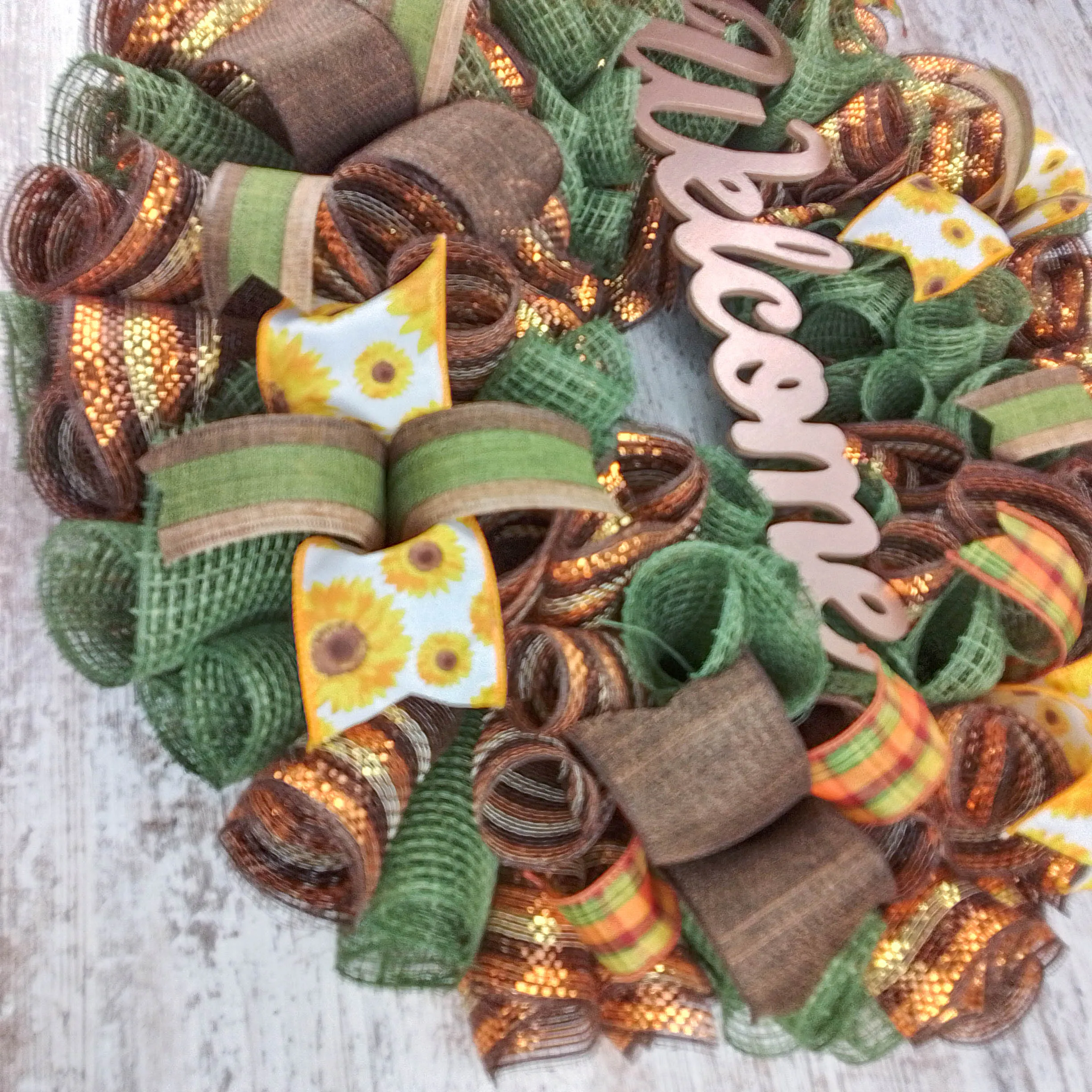 Autumn Burlap Wreath, Fall Door Hanger, Decorative Welcome Sign