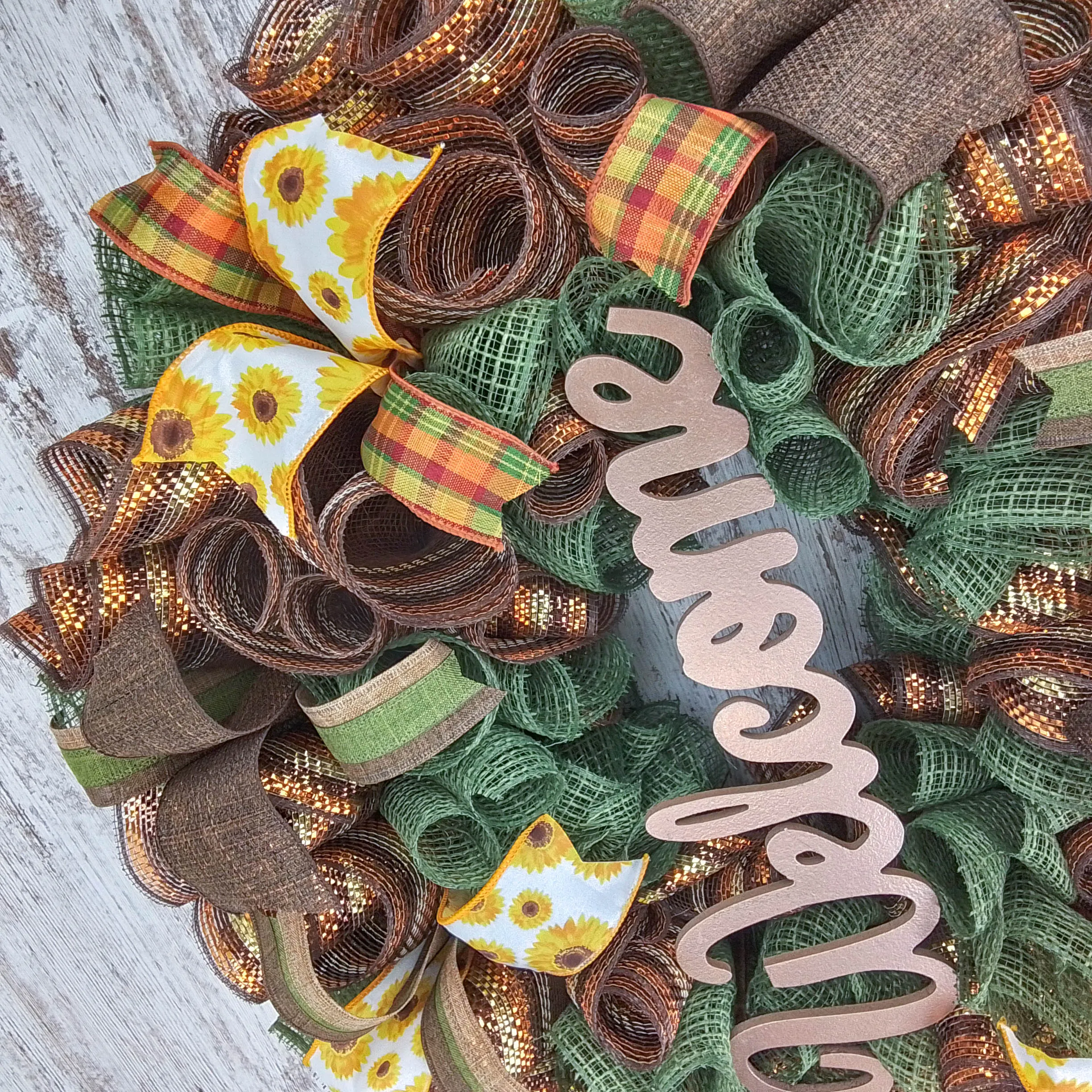 Autumn Burlap Wreath, Fall Door Hanger, Decorative Welcome Sign