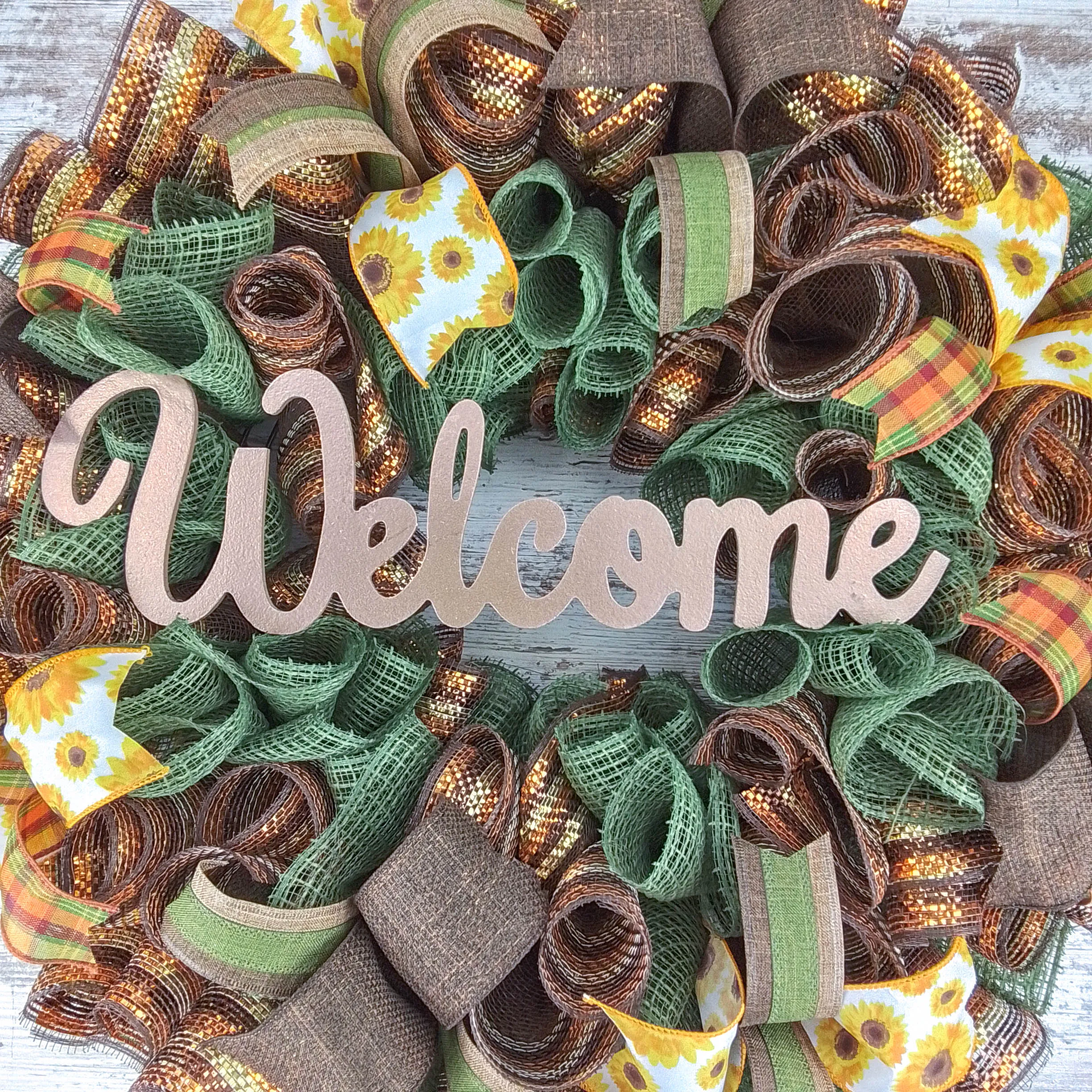 Autumn Burlap Wreath, Fall Door Hanger, Decorative Welcome Sign