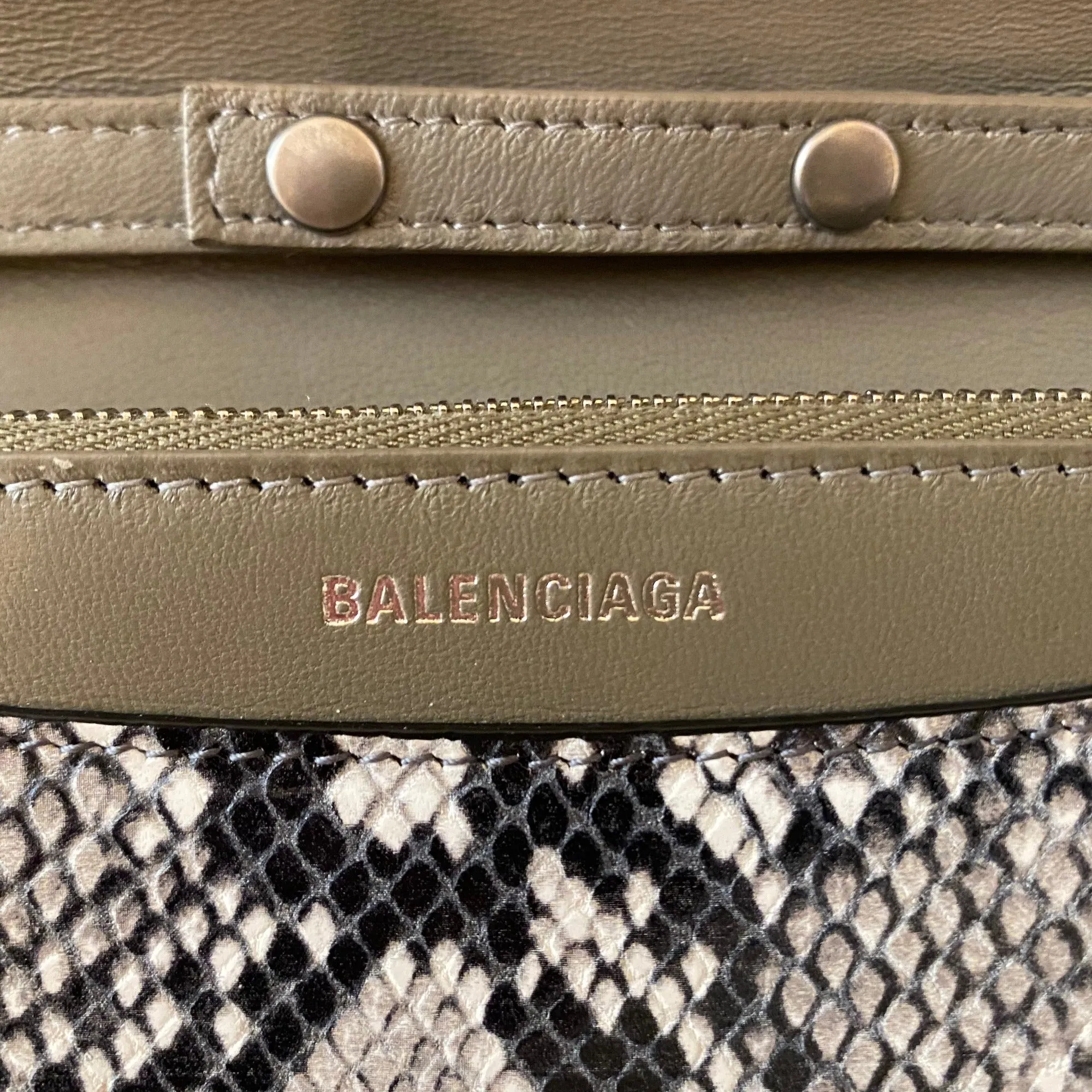 Balenciaga B Python Print Calfskin Leather Wallet on Chain Bag