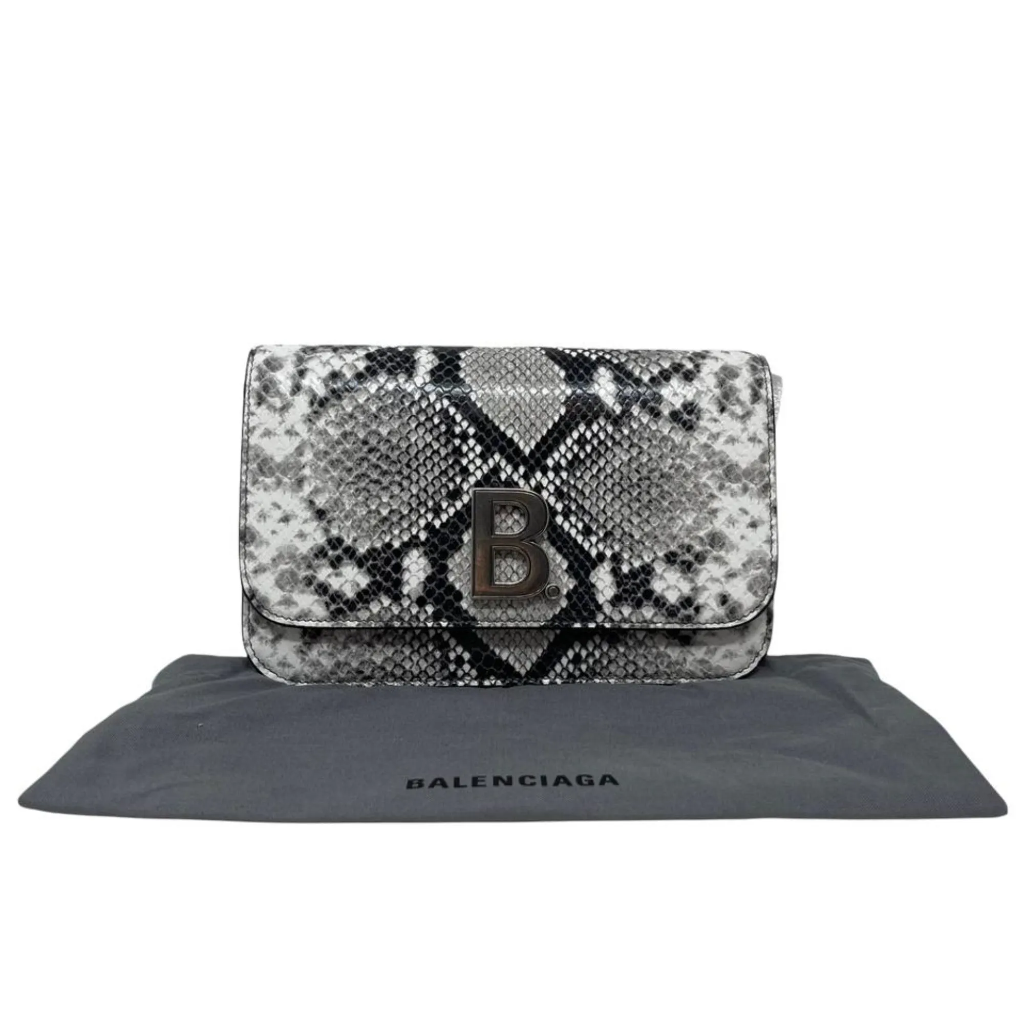 Balenciaga B Python Print Calfskin Leather Wallet on Chain Bag