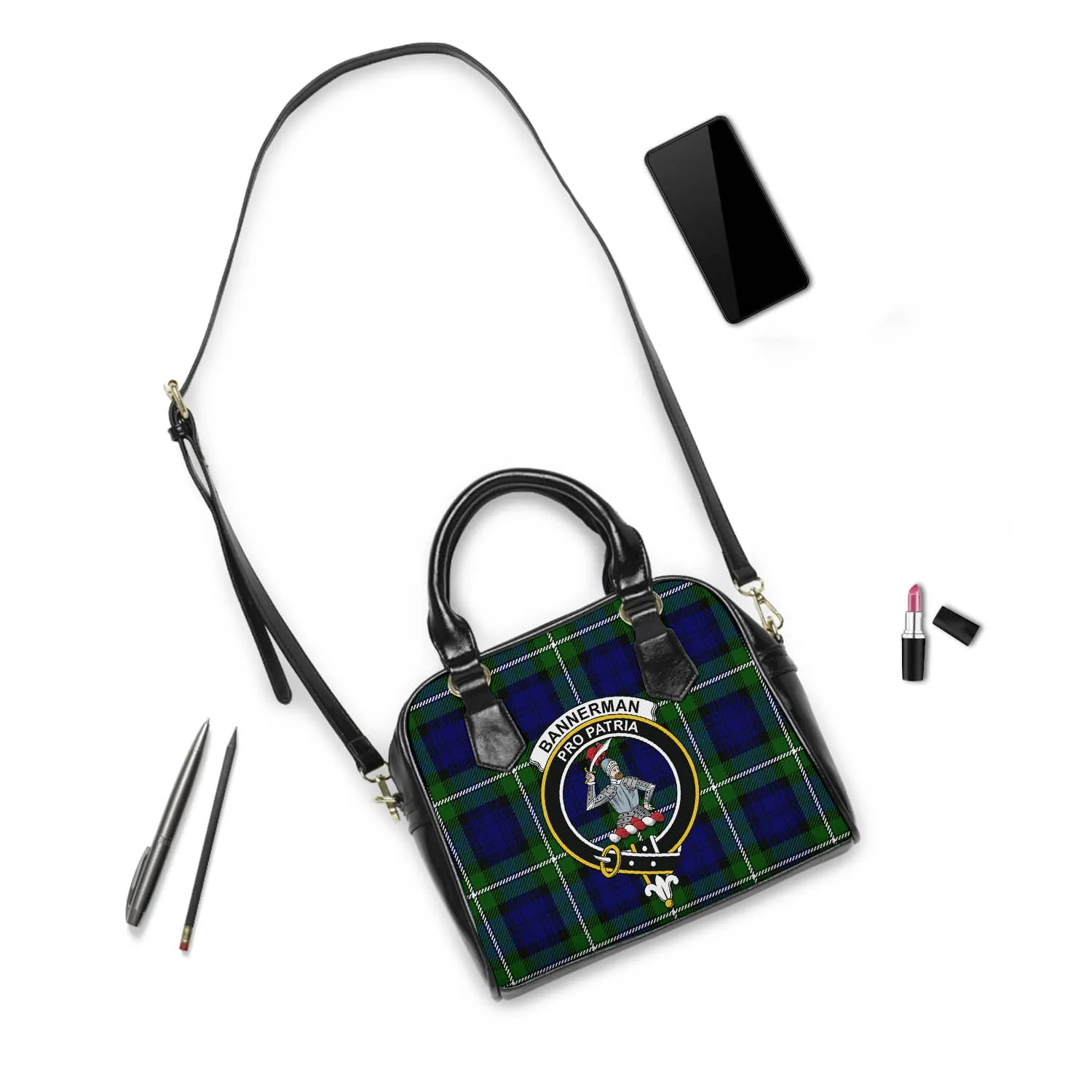 Bannerman Tartan Shoulder Handbags with Family Crest