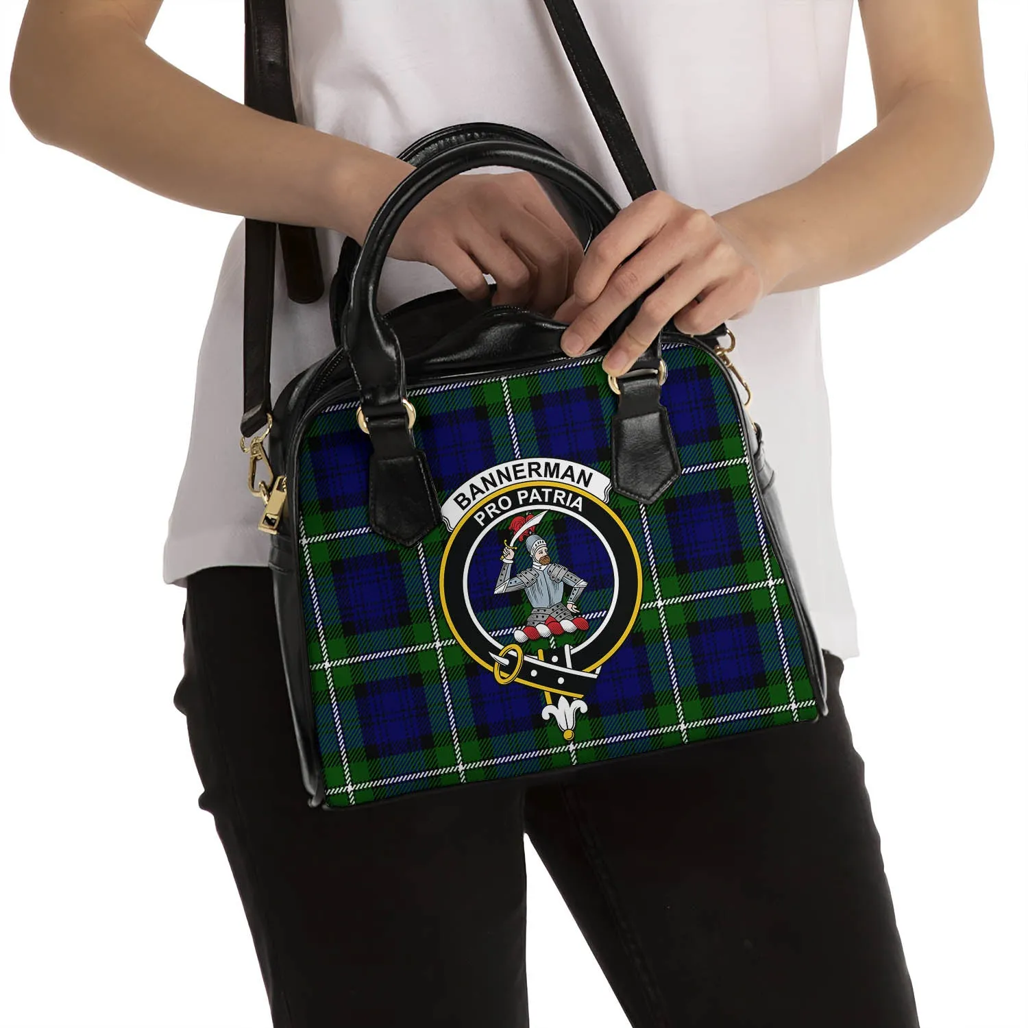 Bannerman Tartan Shoulder Handbags with Family Crest