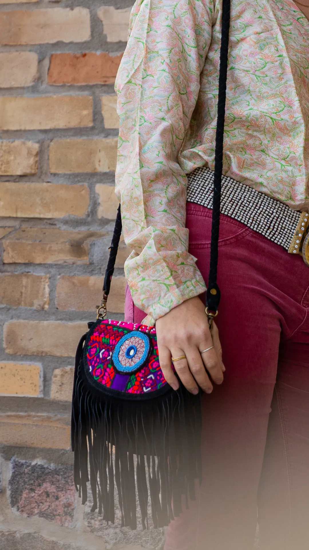 Black Leather Fringe Flap Banjara Handbag