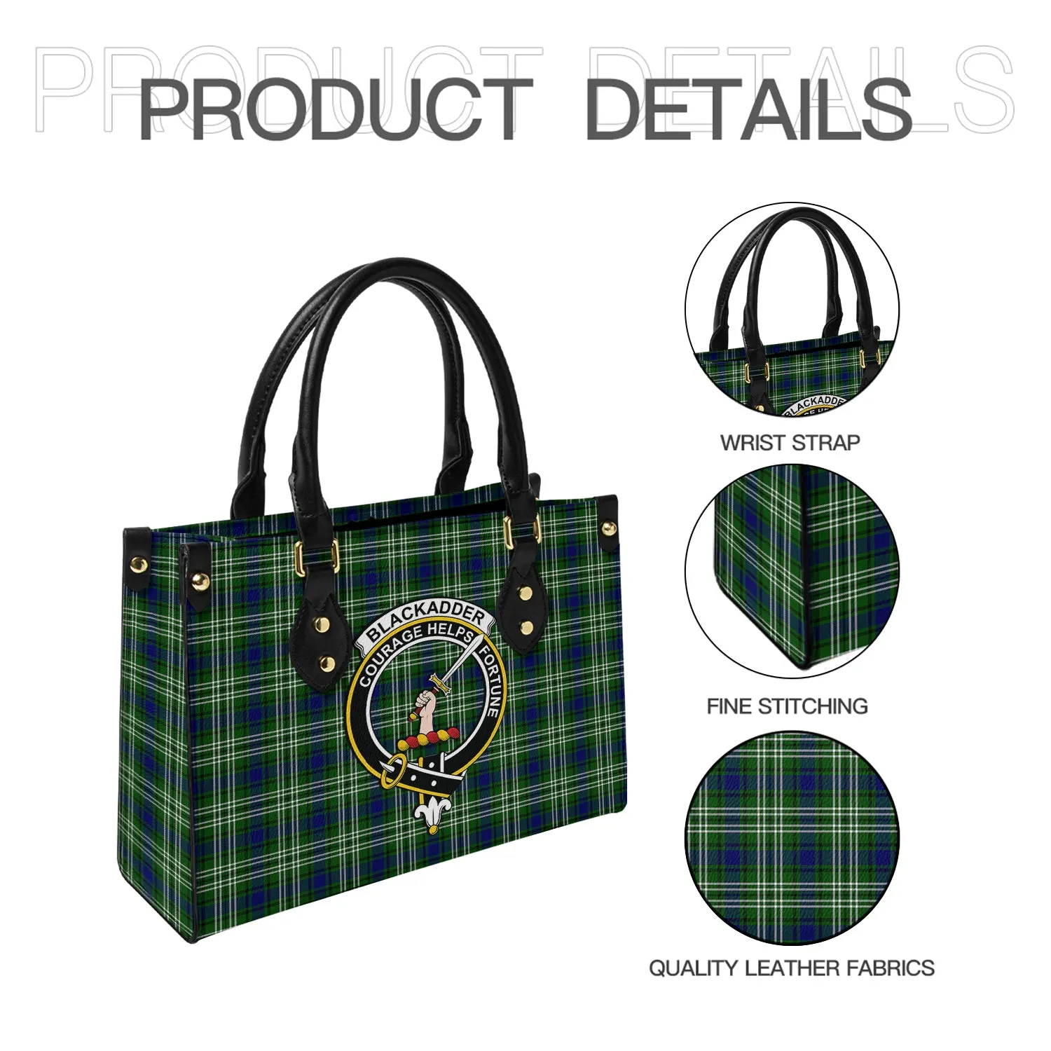 Blackadder Tartan Leather Bag with Family Crest