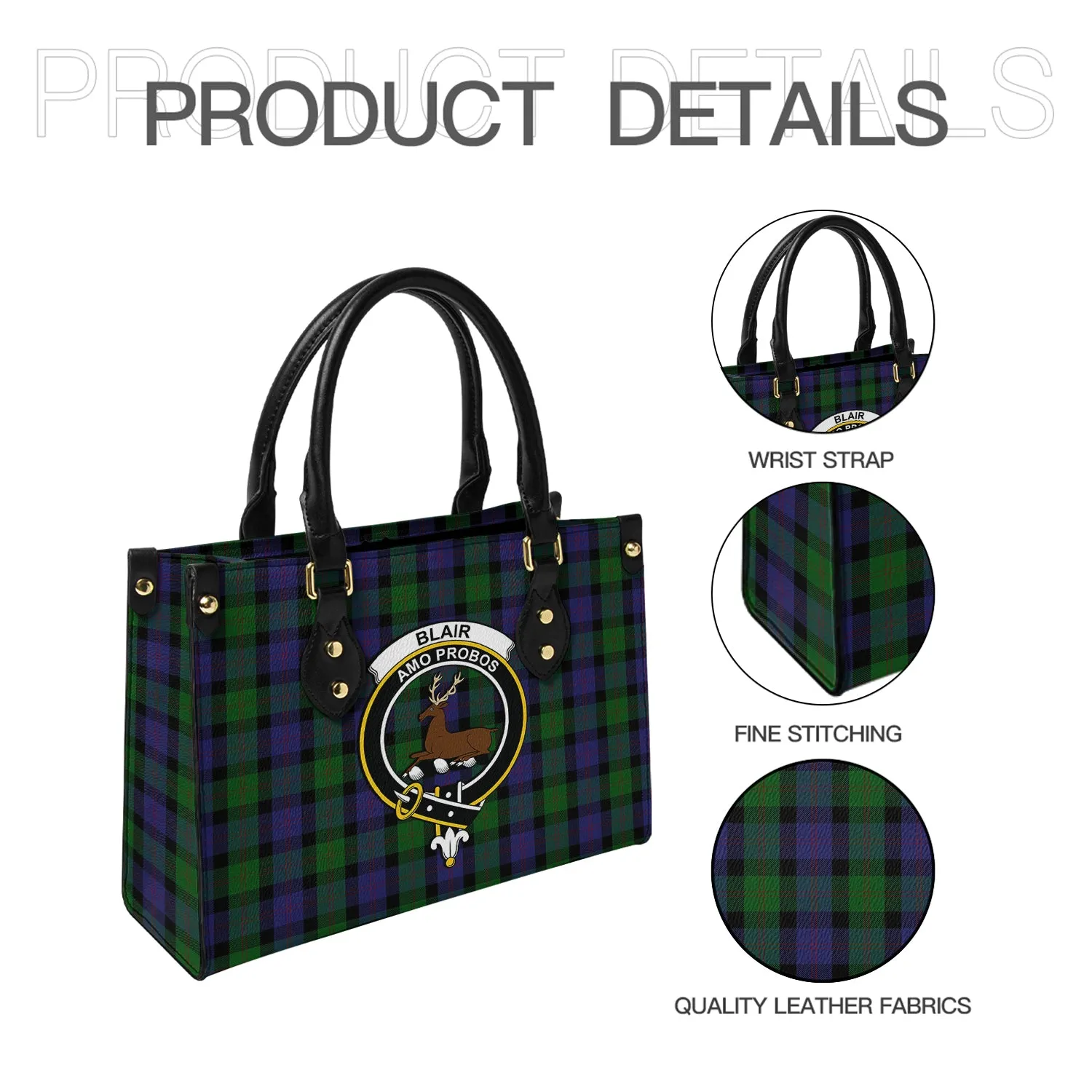 Blair Tartan Leather Bag with Family Crest