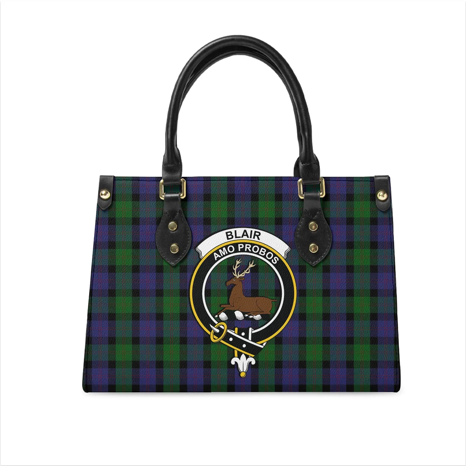 Blair Tartan Leather Bag with Family Crest