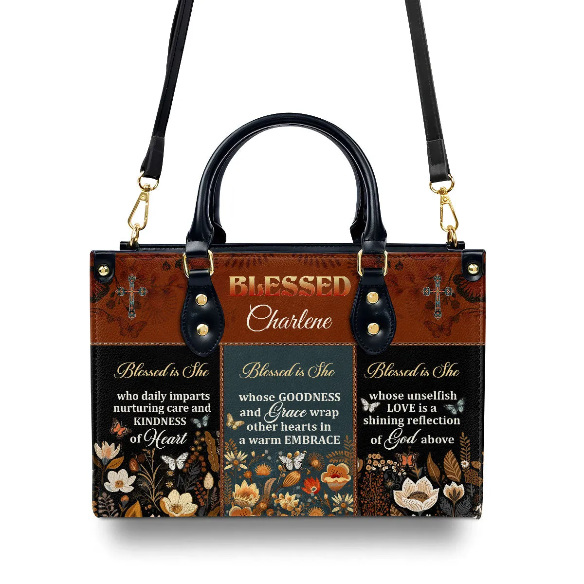 Blessed Is She Personalized Leather Handbag - Custom Name Leather Handbags For Women