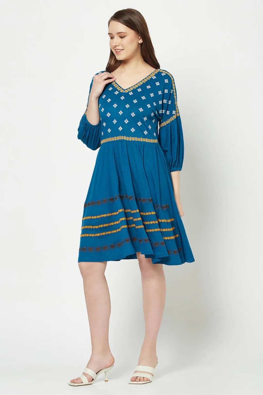 Blue Embroidered Dress