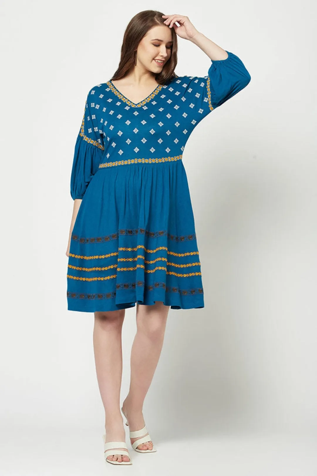 Blue Embroidered Dress