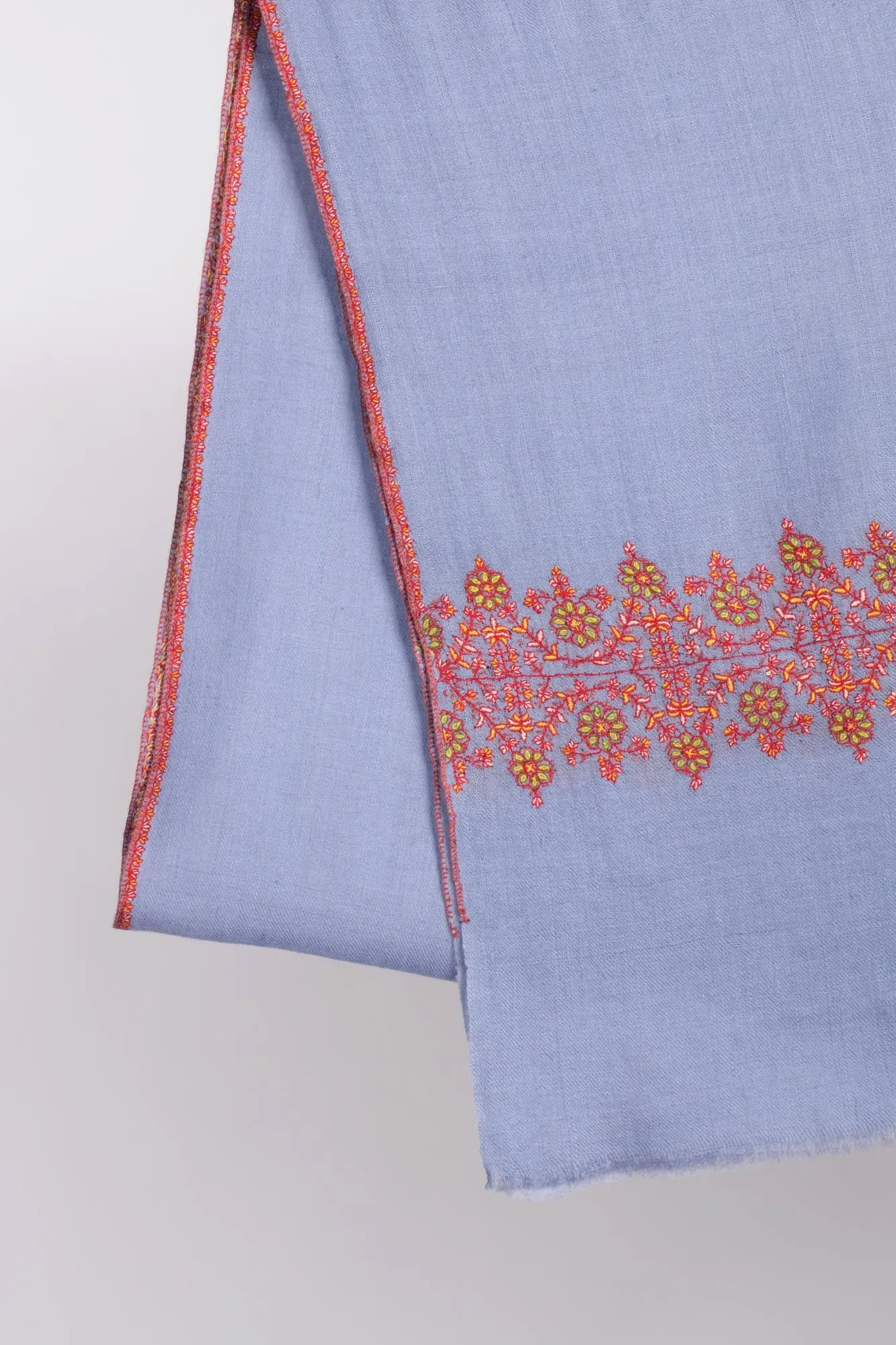 Blue Lightweight Cashmere Embroidered Scarf- LAUNCESTON