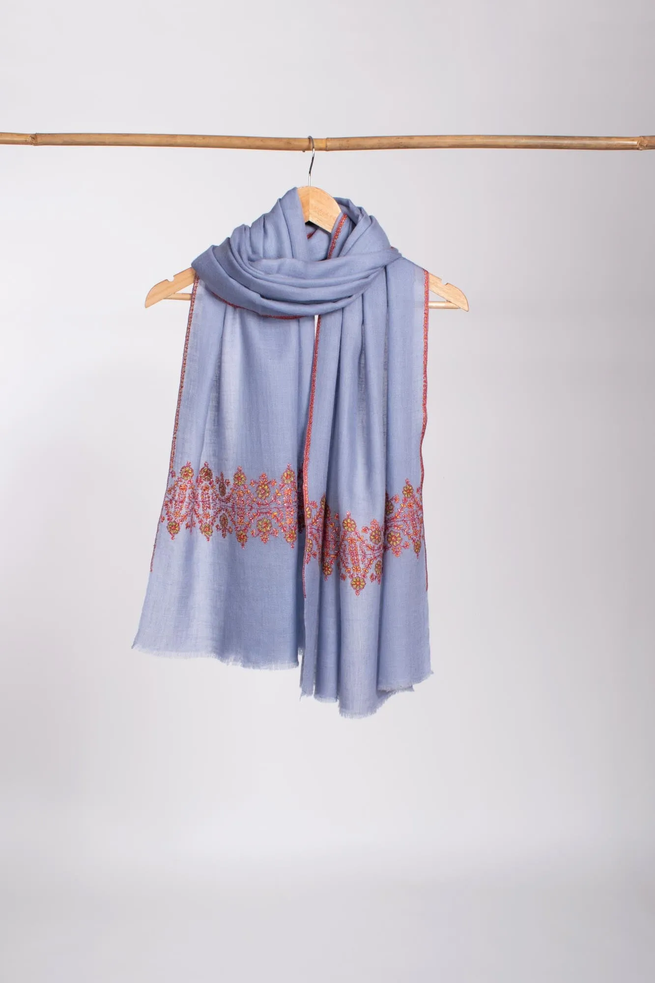 Blue Lightweight Cashmere Embroidered Scarf- LAUNCESTON