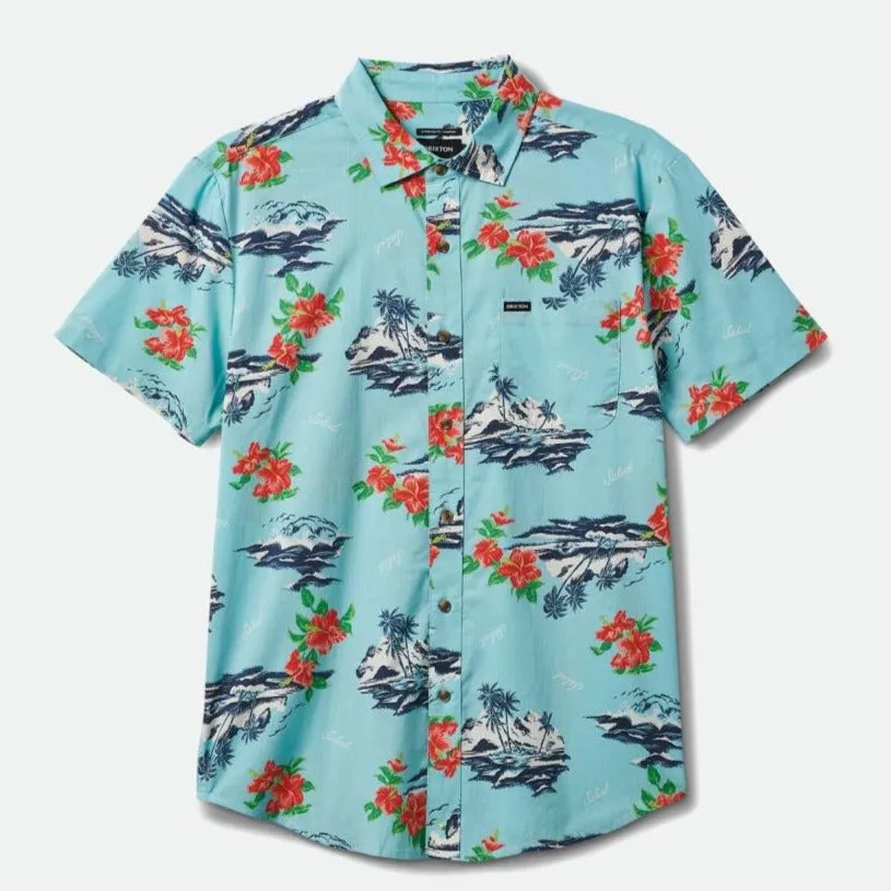 BRIXTON CHARTER PRINT S/S WOVEN CANAL BLUE/PARADISE