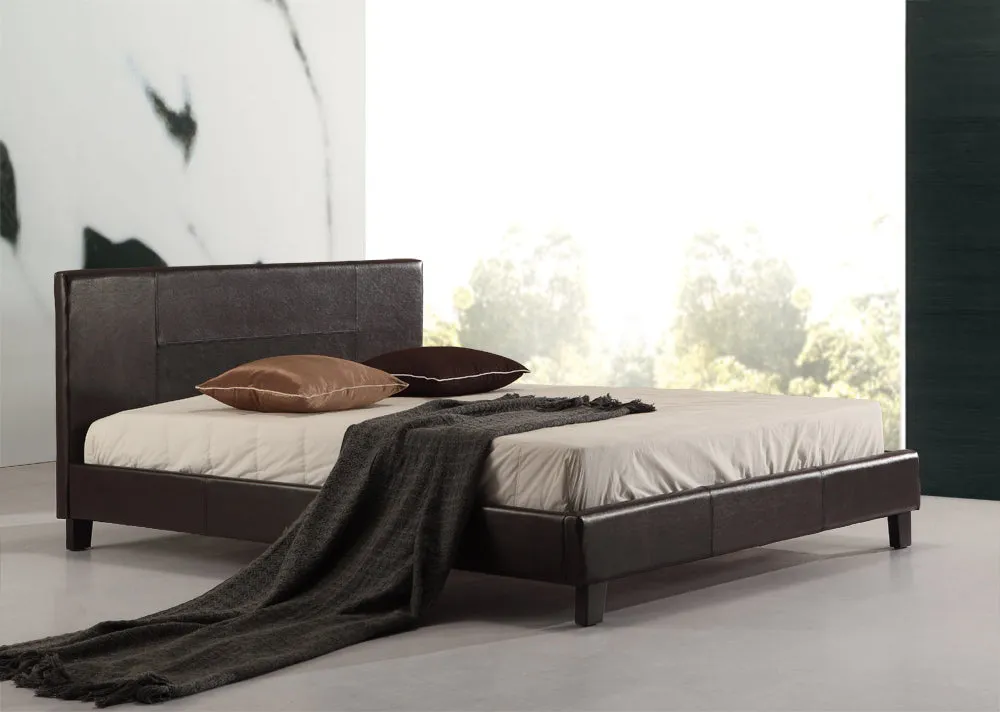 Brown PU Leather Queen Bed Frame with Headboard, Palermo