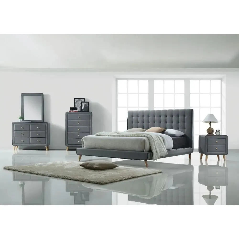 Bruce Queen Bed, Light Gray Fabric