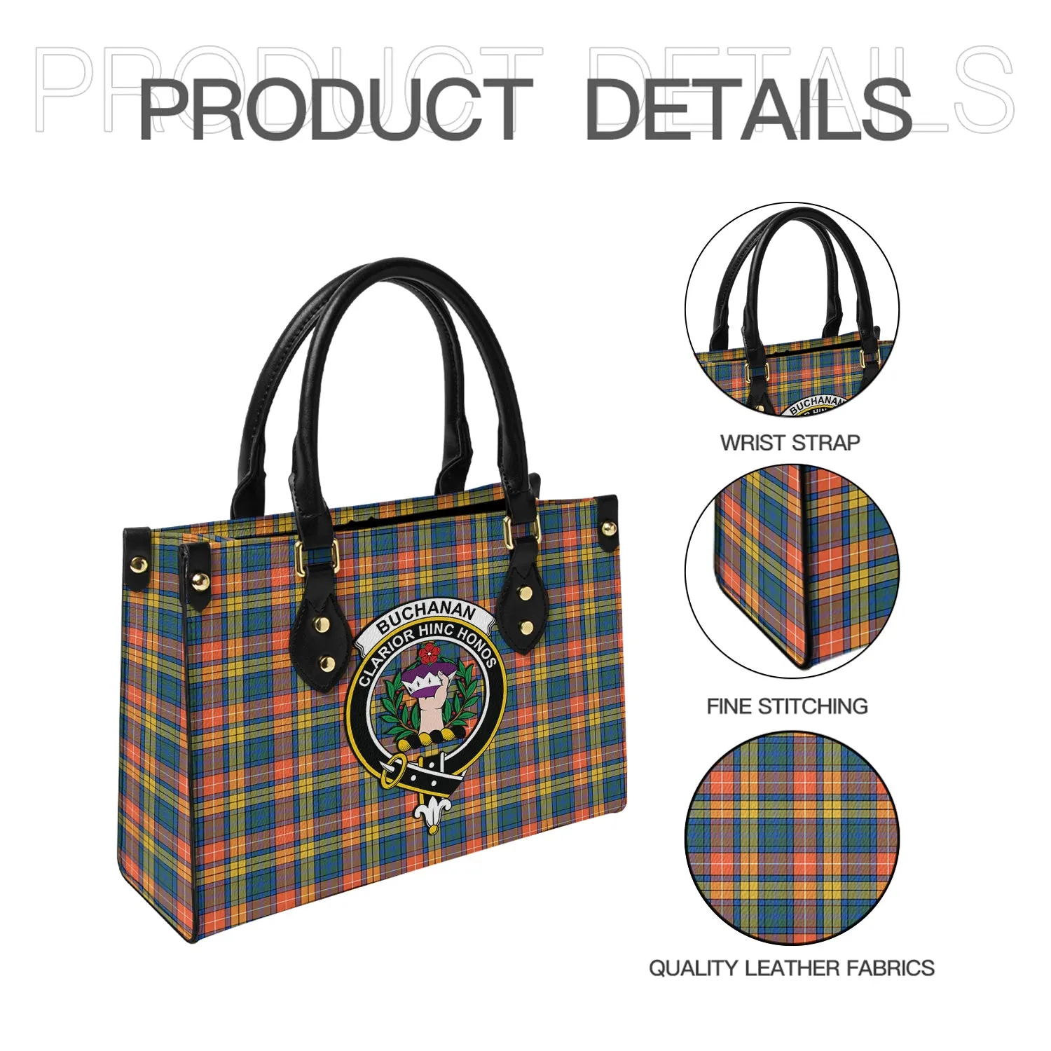 Buchanan Ancient Tartan Leather Bag with Family Crest