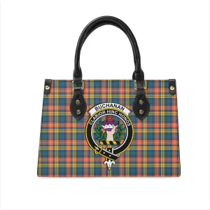 Buchanan Ancient Tartan Leather Bag with Family Crest