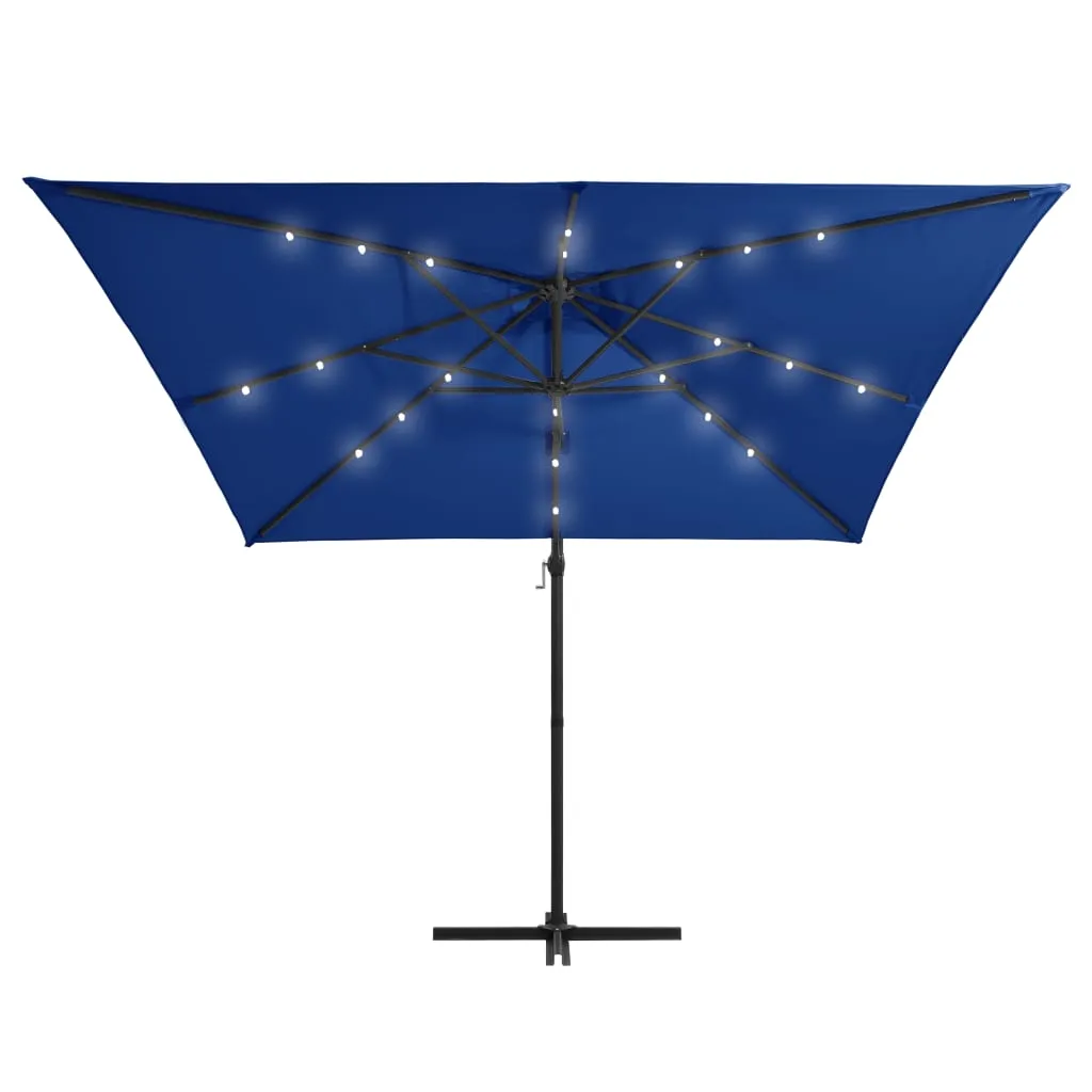 Cantilever Umbrella with LED lights and Steel Pole 250x250 cm Azure Blue