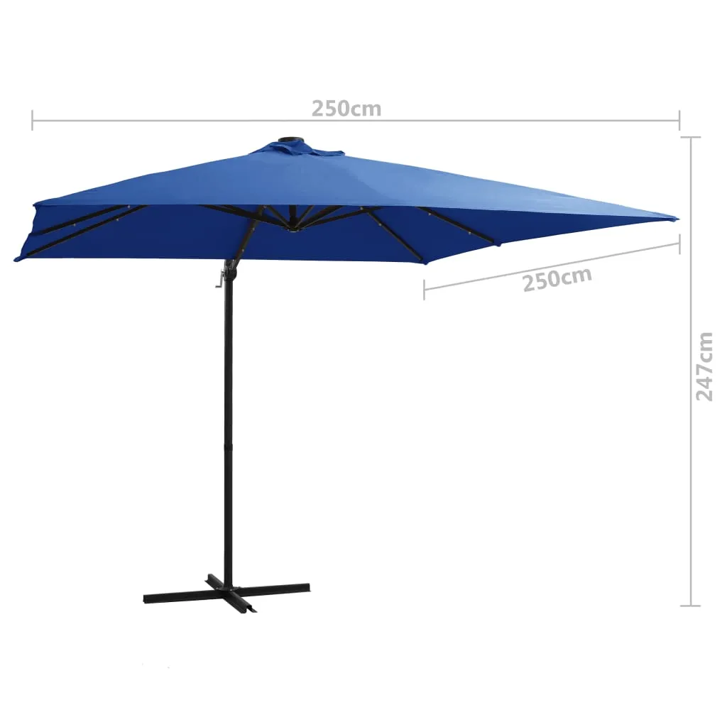 Cantilever Umbrella with LED lights and Steel Pole 250x250 cm Azure Blue