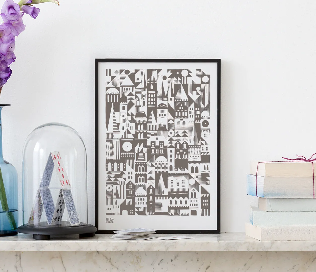 'Coming Home' Geometric Art Print in Mouse Grey