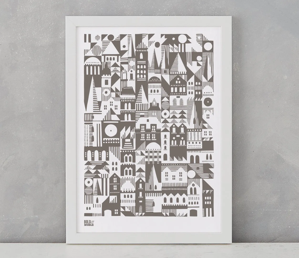 'Coming Home' Geometric Art Print in Mouse Grey