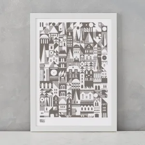 'Coming Home' Geometric Art Print in Mouse Grey