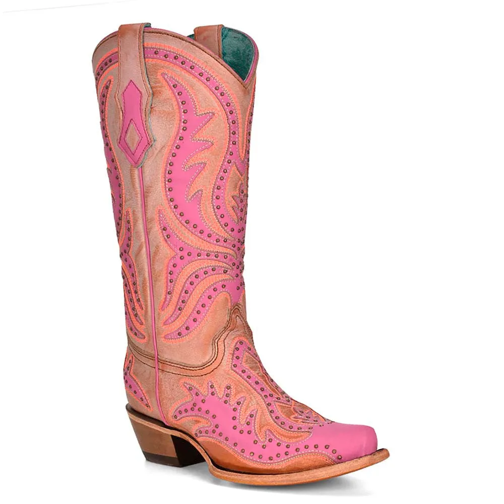 Corral Women’s Western Pink Overlay & Fluorescent Embroidery Boots