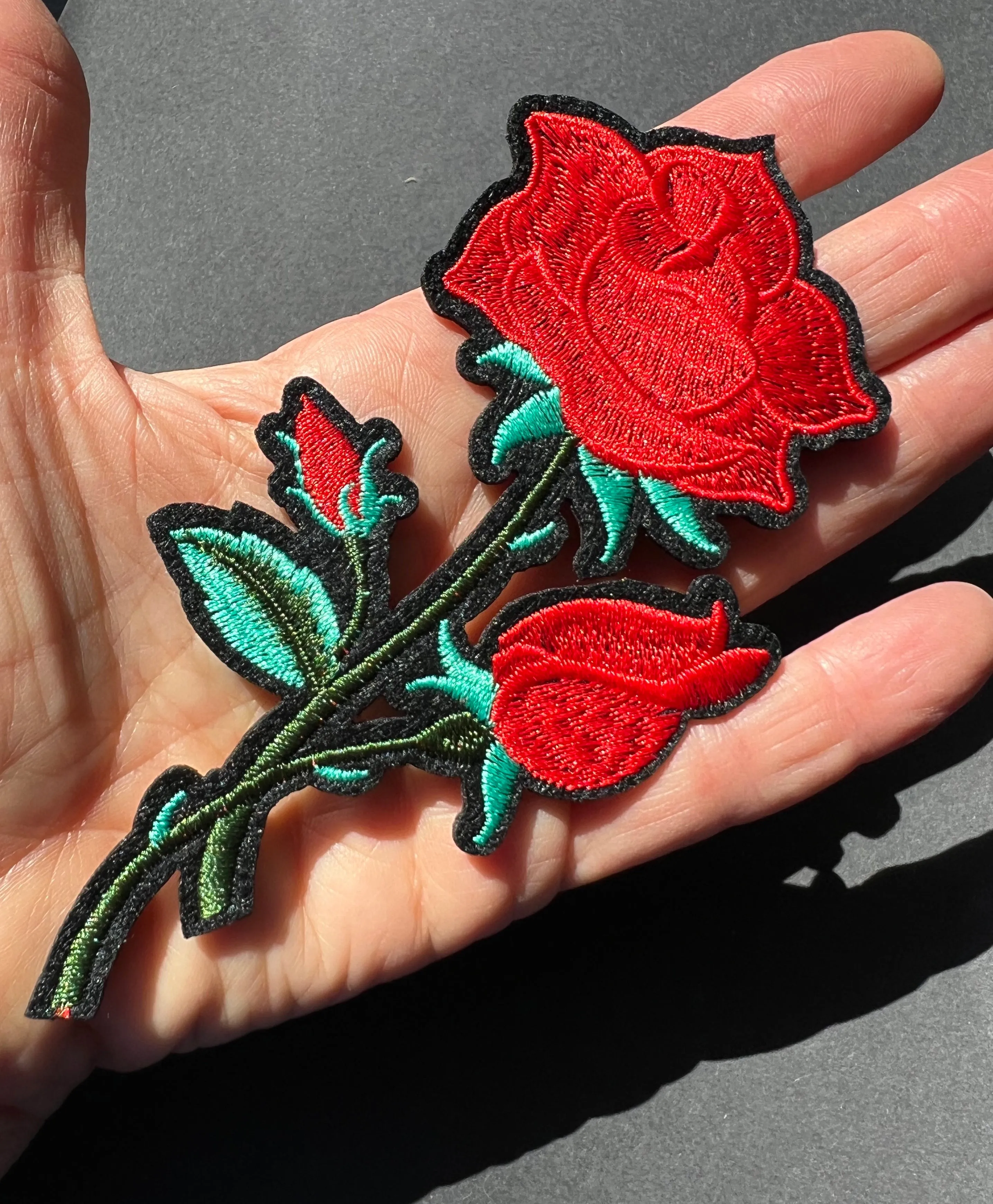 Dramatic Big Red Rose Iron On Patch